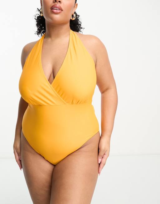 In The Style Plus – Pomarańczowy strój kąpielowy z dekoltem typu halter