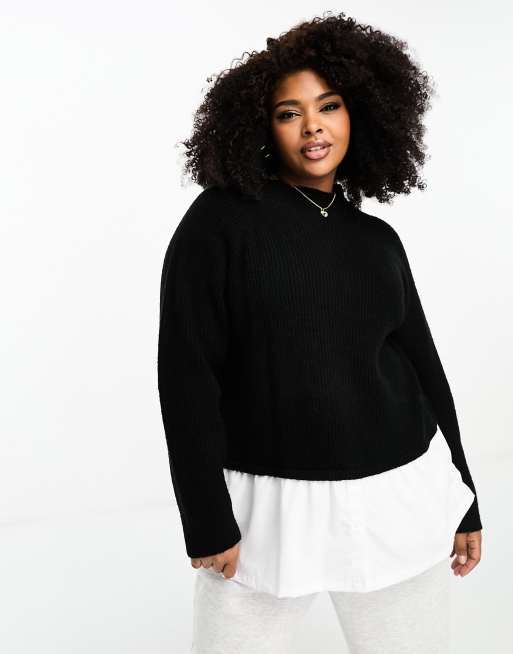 In The Style Plus Pull et chemise 2 en 1 Noir et blanc ASOS