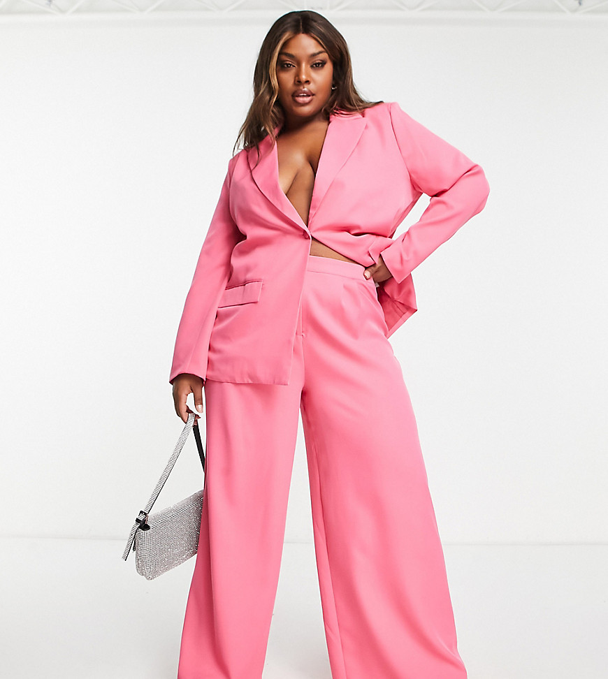 In The Style Plus relaxed wide leg trouser in co-ord in pink