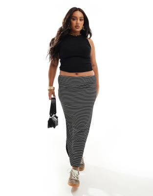 In The Style Plus Reversible Bodycon Midi Skirt In Black Stripe-Multi