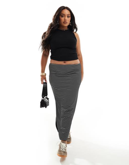 In The Style Plus reversible bodycon midi skirt in black stripe ASOS