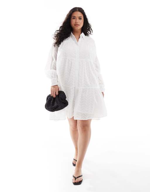 In The Style Plus - Robe chemise en broderie anglaise - Blanc, 3 de 4