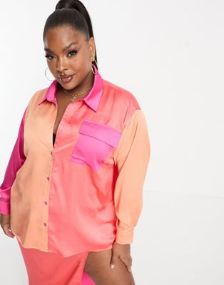 In The Style Plus satin contrast shirt co-ord in multi - ASOS Price Checker