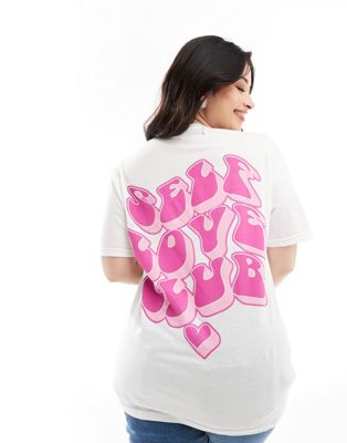 In The Style Plus Self Love Club slogan t-shirt in white-Pink