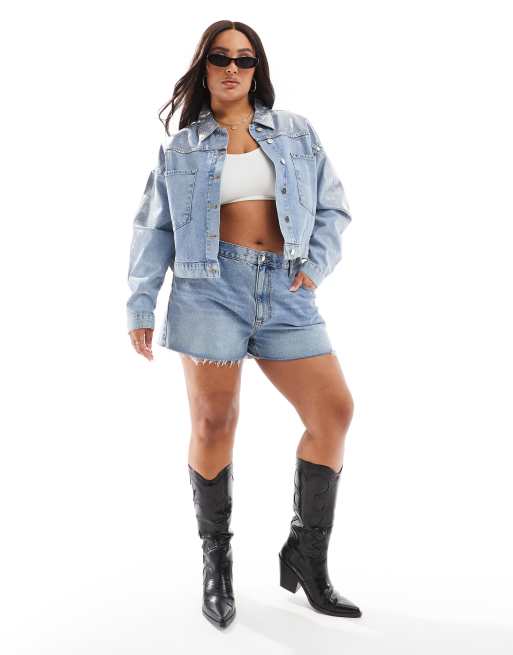 Plus cropped denim jacket hotsell