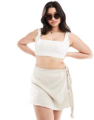 In The Style Plus - Skort in Steingrau mit Leinenoptik und seitlichen Bindebändern-Neutral