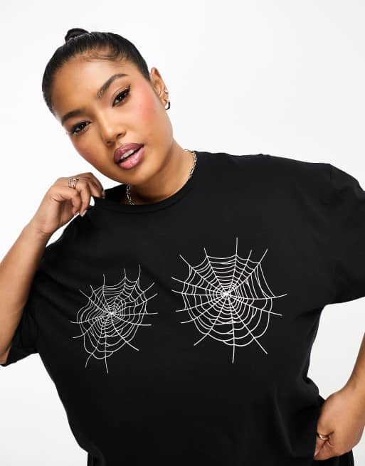In The Style Plus spider motif t-shirt in black