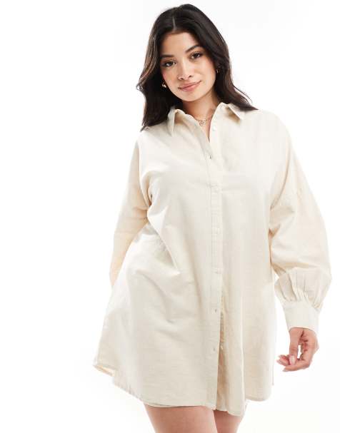 In The Style Plus – Szarobeżowa koszula oversize z domieszką lnu, część zestawu - view 1
