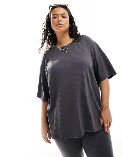 In The Style Plus t-shirt and flare pants set in charcoal