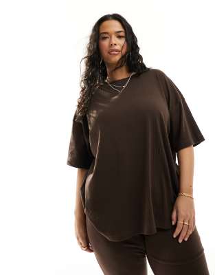 In The Style Plus t-shirt and flare trouser set in chocolate-Brown