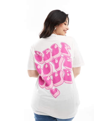 In The Style Plus - T-Shirt in Weiß mit „Self Love Club"-Slogan-Rosa