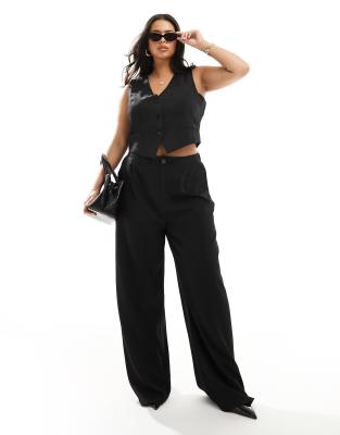 In The Style Plus exclusive plisse wide leg trouser co-ord in blue