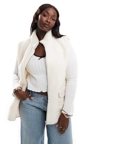 In The Style Plus teddy gilet in cream - view 1