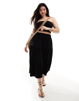 In The Style Plus tiered midaxi skirt in black