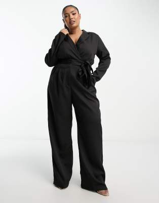 IN THE STYLE PLUS TUXEDO JUMPSUIT IN BLACK