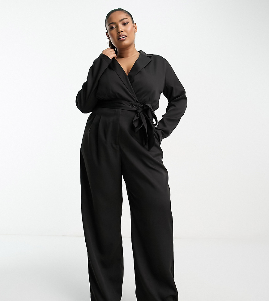 In The Style Plus tuxedo jumpsuit in black