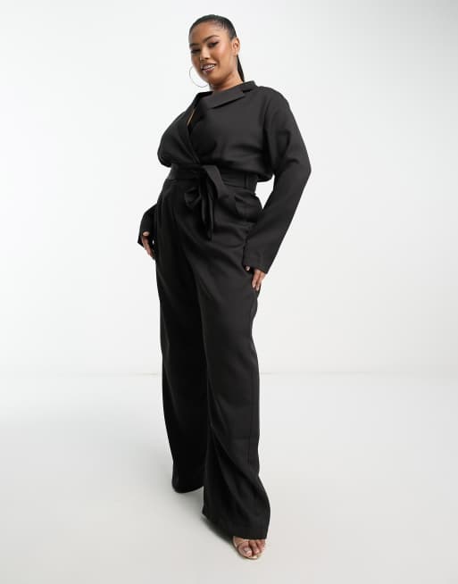 In The Style Plus tuxedo jumpsuit in black