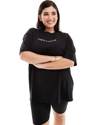In The Style Plus Valentines Cupid is Stupid slogan t-shirt in black - ASOS Price Checker