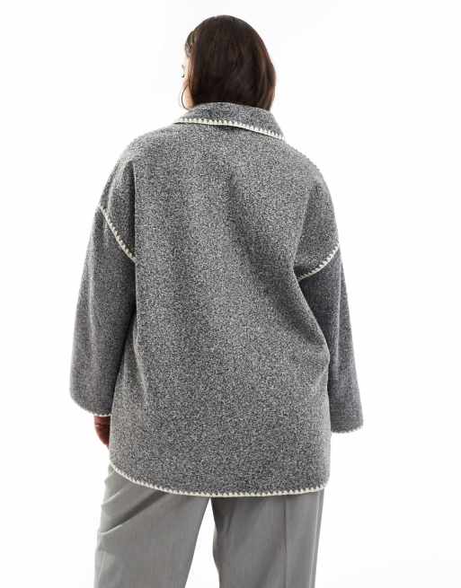 In The Style Plus - Veste longue à coutures contrastantes - Gris, 3 de 4