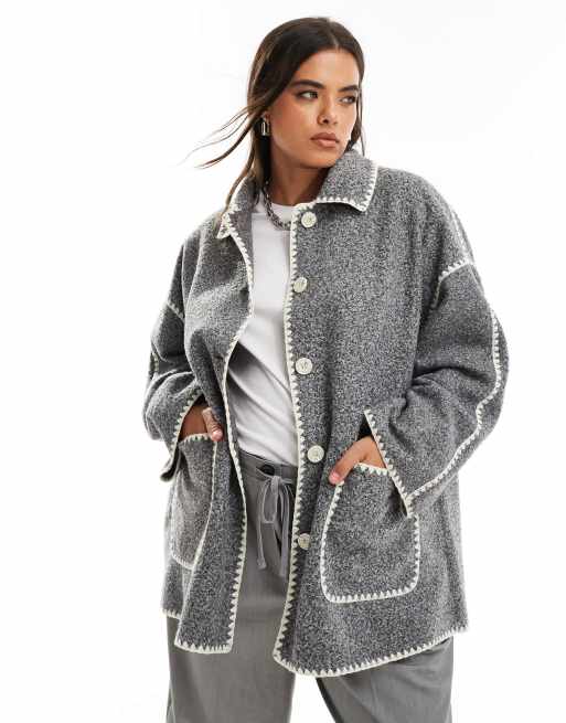 In The Style Plus - Veste longue à coutures contrastantes - Gris, 4 de 4