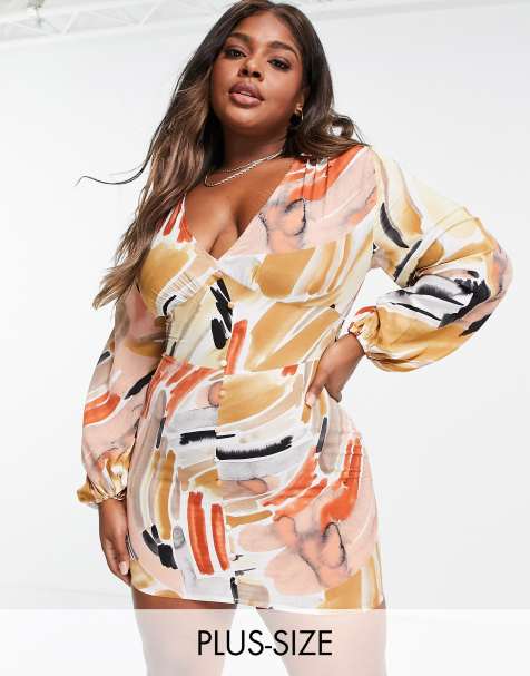 In The Style Plus - Vestito corto con scollo profondo e maniche voluminose con stampa a pennellate multicolore - view 1