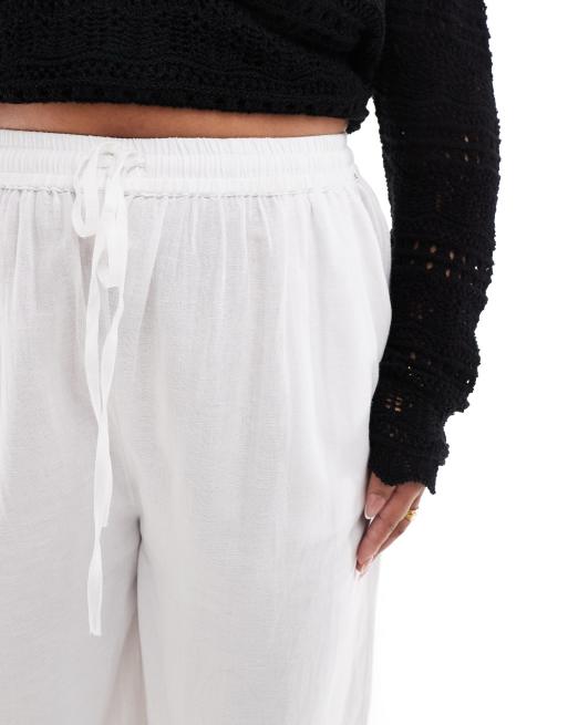 In The Style Plus – Vita byxor i linnemix med vida ben och dragsko, 4 av 5