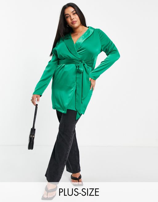 In The Style Plus – Vorn gebundenes Blazer-Kleid in Smaragdgrün