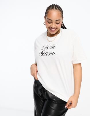 In The Style Plus - Weihnachtliches T-Shirt mit „Tis The Season"-Motiv-Weiß