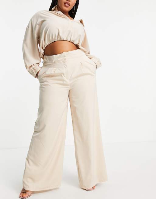 In The Style Plus wide leg pants in cream (part of a set), 3 of 4