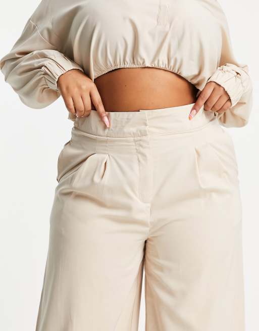 In The Style Plus wide leg pants in cream (part of a set), 4 of 4