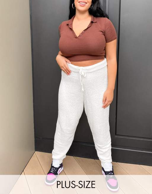 In The Style Plus x Billie Faiers – Białe joggersy z dzianiny z troczkami w talii – część zestawu