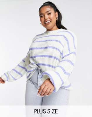 In The Style Plus x Billie Faiers – Blå flerfärgad tröja med randigt mönster
