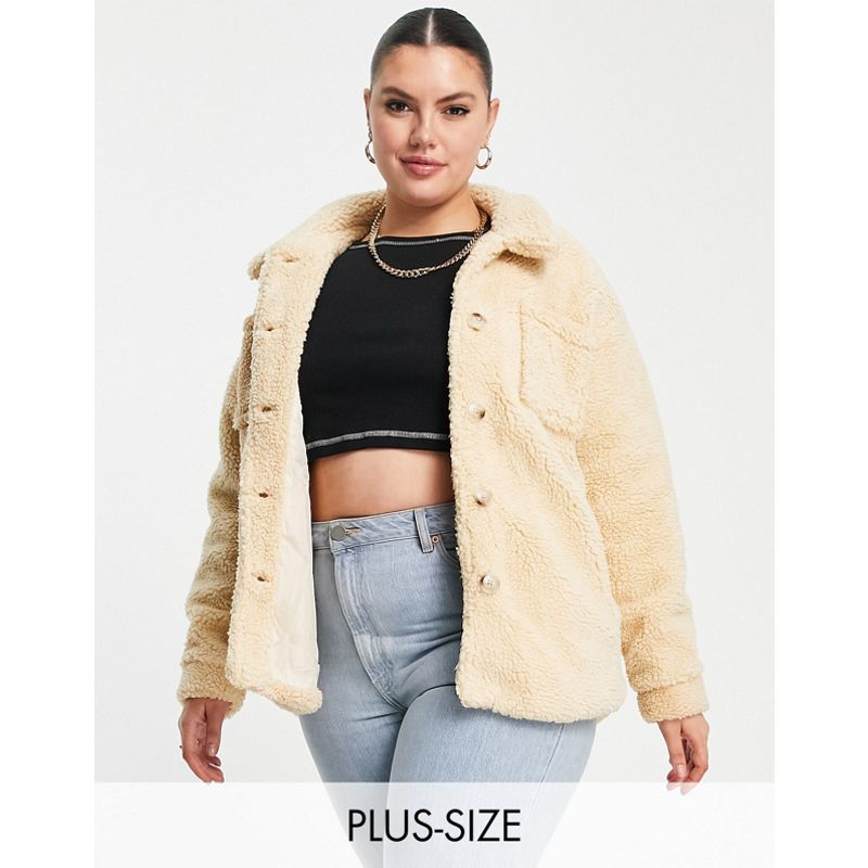 Cappotti e Giacche Donna In The Style Plus x Billie Faiers - Camicia giacca color pietra effetto peluche