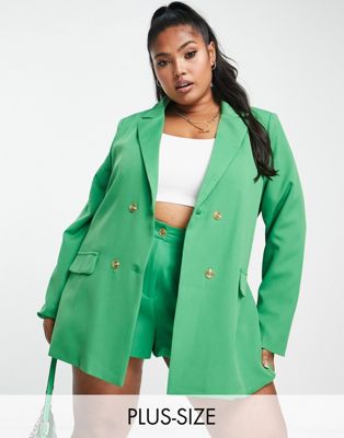 In The Style Plus x Billie Faiers double breasted blazer co-ord in green