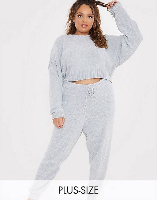 Women In The Style Plus x Billie Faiers knitted jumper co ord in grey 