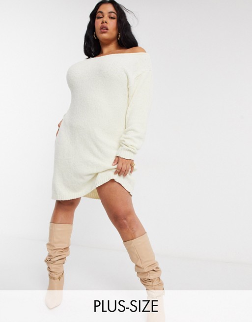 In The Style Plus x Billie Faiers off shoulder jumper dress in white