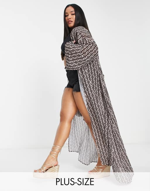  In The Style Plus x Billie Faiers - Strand-maxikimono i geometrisk print - Del af sæt - Kun hos ASOS
