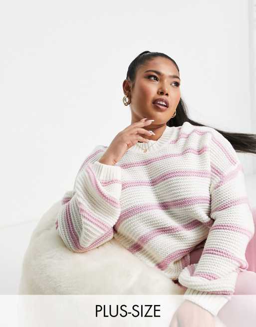In The Style Plus x Billie Faiers – Streifen-Pullover in Rosa-Bunt