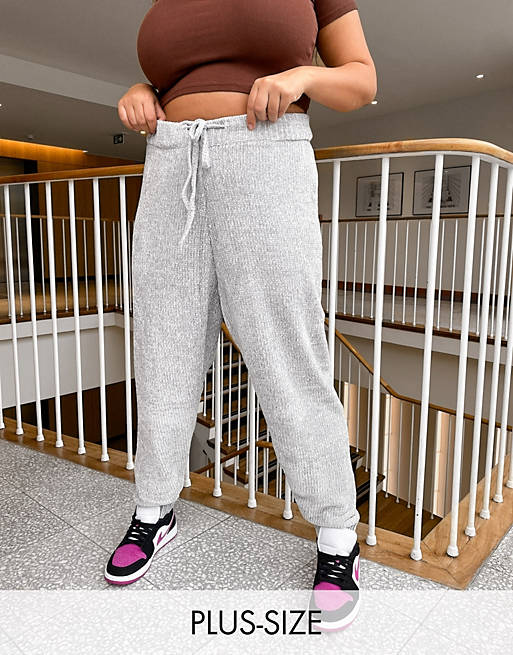 In The Style Plus x Billie Faiers - Strikkede joggingbukser med løbesnor i grå - Del af sæt