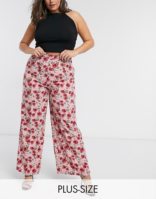In The Style Plus x Billie Faiers wide leg trouser co ord in red floral print
