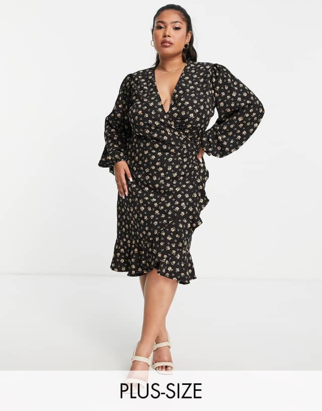 In The Style Plus x Carys Whittaker wrap front midi dress in floral print