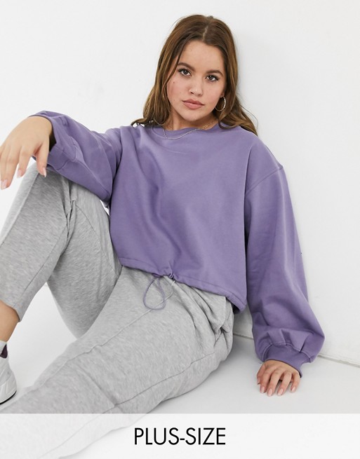 In The Style Plus x Courtney Black activewear cropped sweatshirt with drawstring waist in charcoal
