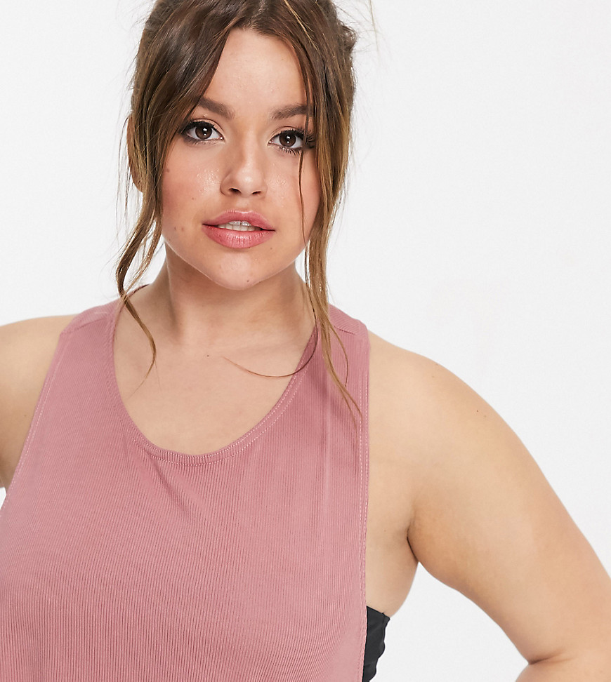In The Style Plus x Courtney Black activewear ribbed swing top in pink