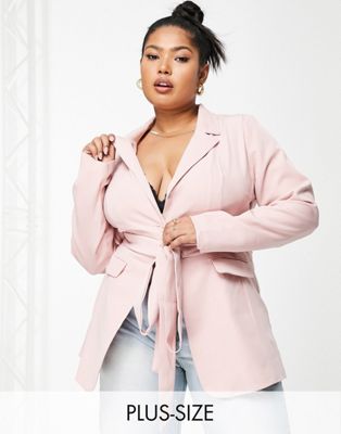 In The Style Plus x Dani Dyer belted blazer co ord in dusky mauve - ASOS Price Checker