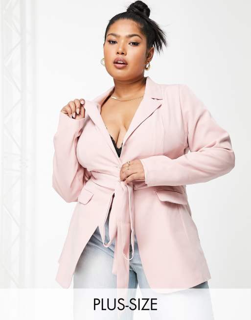 In The Style Plus x Dani Dyer belted blazer co ord in dusky mauve