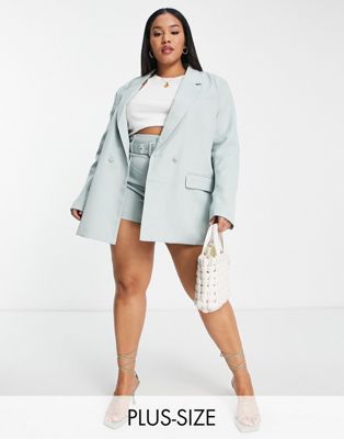 In The Style Plus x Dani Dyer double breasted blazer co ord in blue - ASOS Price Checker