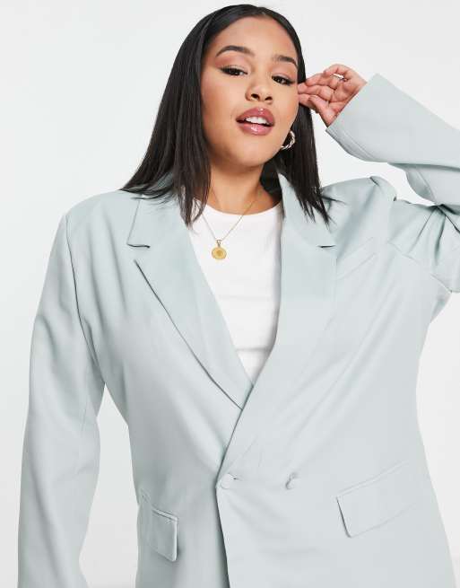 In The Style Plus x Dani Dyer double breasted blazer in blue (part of a set), 4 of 4