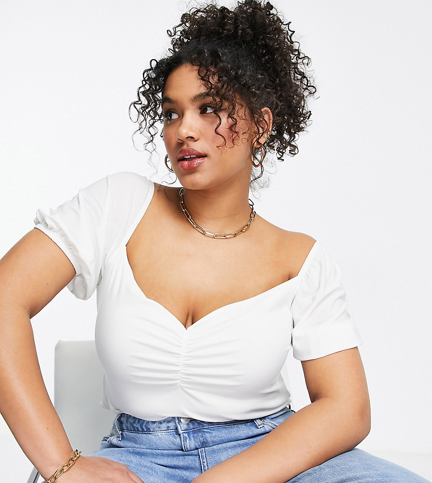 Plus-size bodysuit by In The Style Exclusive to ASOS Collaboration with influencer Dani Dyer Sweetheart neck Puff sleeves Thong back Bodycon fit