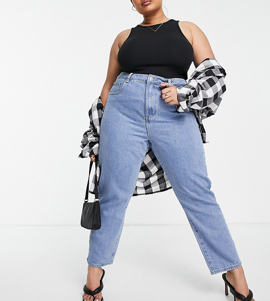 In The Style Plus x Dani Dyer - Mom jeans in blauw met wassing