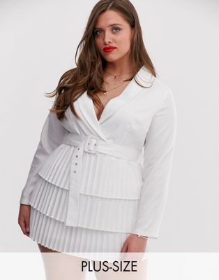 In The Style Plus x Dani Dyer plunge front blazer dress with pleated skirt in white - ASOS Price Checker